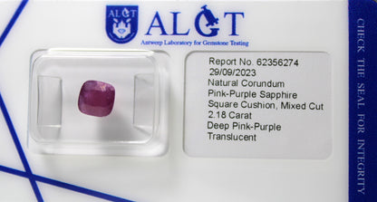 Natural Sapphire 2.18 ct. Unique Deep Pink Purple Color, Not enhanced, with Certificate