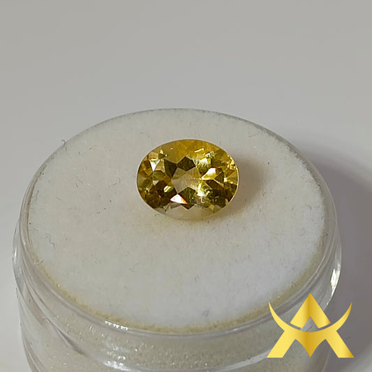 Yellow Quartz 1.78 ct. Not Enhanced, Oval facetted with IF Clarity and Transparent Transparency