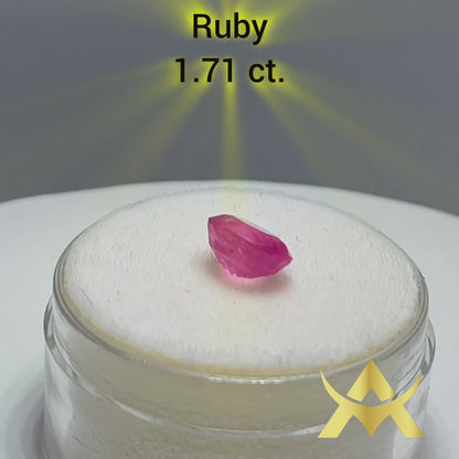 Ruby 1.71 ct. Transparent with Excellent Cut Grade and Oval facetted