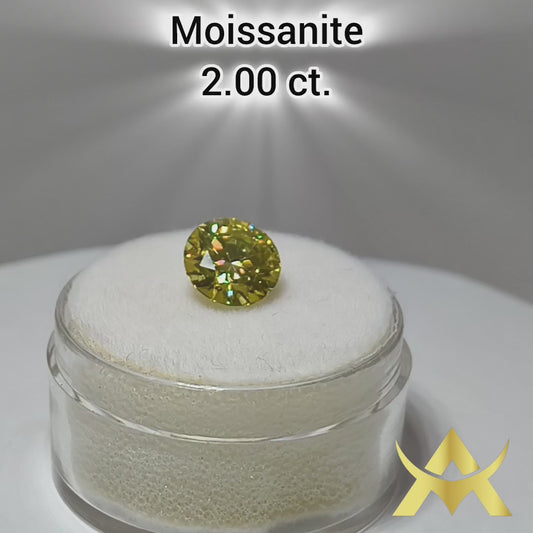 Moissanite 2.00 ct. Lemon Yellow Color, VVS1 Clarity, Transparent with GRA Certificate