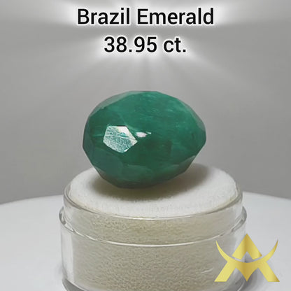 Emerald 38.95 ct. Not Enhanced, Opaque Clarity with very good Cut Grade