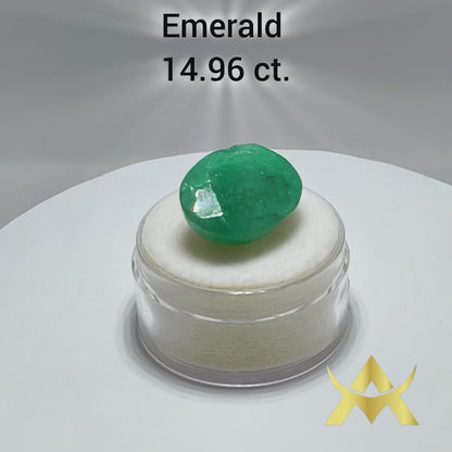 Natural Emerald 14.96 ct. Not Enhanced, Semi Translucent with Excellent Cut Grade