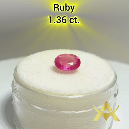 Ruby 1.36 ct. Transparent with Excellent Cut Grade and VVS1 Clarity