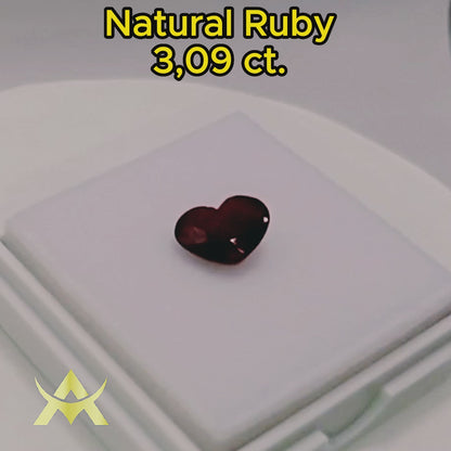 Natural Ruby 3.09 ct. Heart Cut, Transparent with Excellent Cut Grade