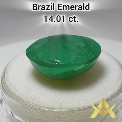 Brazil Emerald 14.01 ct. Not enhanced with Opaque Clarity and Very Good Cut Grade